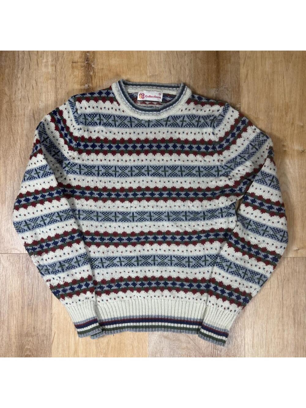 90s Vintage Multicolored Knit Sweater – Tagged Size M